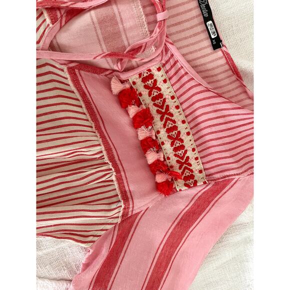 Devotion Twins | Greek Embroidered Tunic Boho Dress | Red Pink | Sz XS - Picture 11 of 16